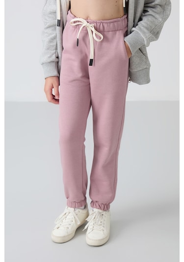 Tommy Life Gül Kurusu Pamuklu İçi Tüylü Yumuşak Dokulu Standart Fit Nakışlı Kız Çocuk Eşofman Alt - 75158 Gül Kurusu