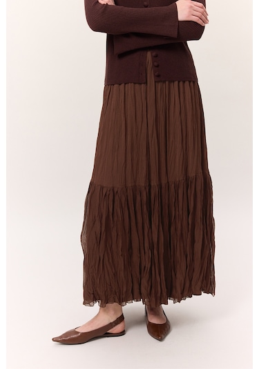 Crush Piliseli Uzun Etek Kahverengi Kahverengi