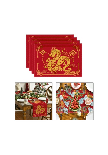 Suntek Çin Yeni Yılı Placemats 4 Adet Yer Kızıl-altın Kızıl Altın