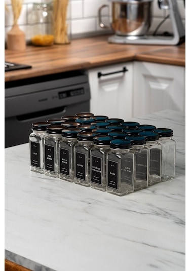 Mienda Home 24'lü Cam Baharatlık Seti Siyah Kapaklı Ve Etiketli Baharatlık Takımı Mh00syh24 Siyah - Şeffaf