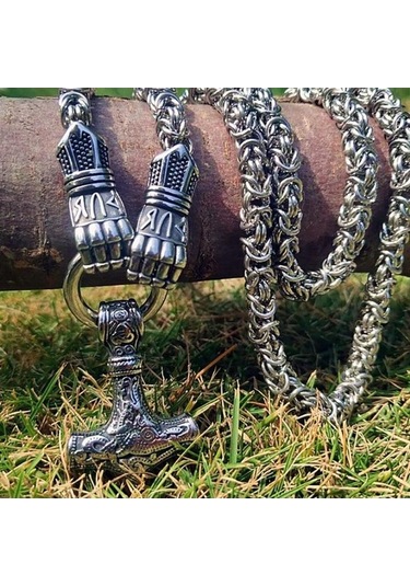 Novahub Iskandinav Paslanmaz Çelik Viking Rune Kolye, Thunder Mjolnir Çekiç Takı, Erkekler İçin Punk Style Kolye Kolye Gümüş
