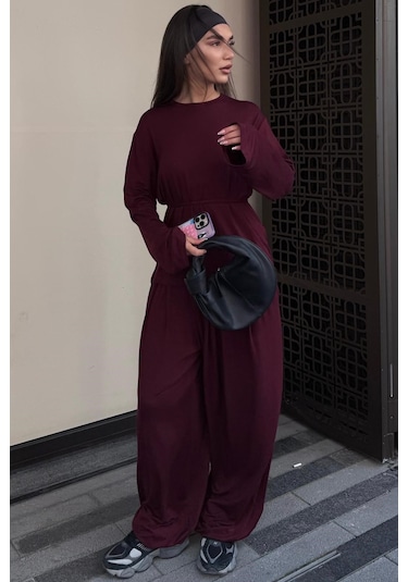 Madmext Bordo Likralı Modal Şalvar Takım Mg2784