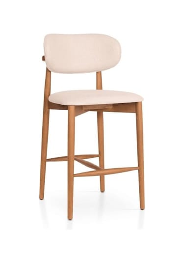 Polo Bohem Ahşap Bar Sandalyesi Krem