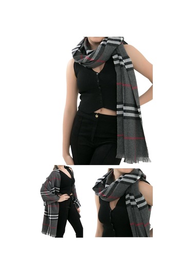 Yumuşak Dokulu Kışlık Desenli Atkı Omuz Şalı Füme