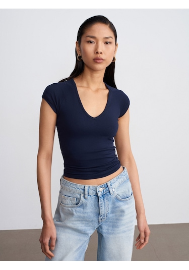 Dilvin 32894 V Yaka Fit T-shirt-k.lacivert