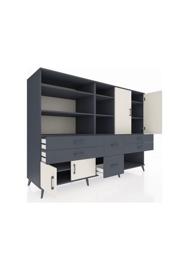 Kronos Dolap 10 Raflı 6 Çekmeceli 4 Kapaklı 220x59x163 Antrasit-a Antrasit-aytaşı/antrasit
