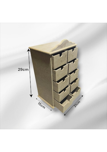 Ahşap Boyanabilir 10 Çekmeceli Takı-aksesuar Organizer Kutu