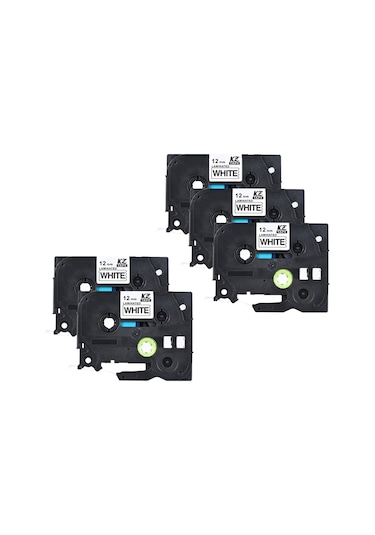 Ximistore9 Brother Etiket Makinesi Bantları 12mm X 8m Beyaz Üstü Siyah Yazı 5'li Paket Pt-1010/1280/1650/2700/2100/2030/2430pc/2430pcz/18r/18rz/9500/9700pc/9800pcn/7600/3600/e100/e100b/e200/e300 Uyumlu