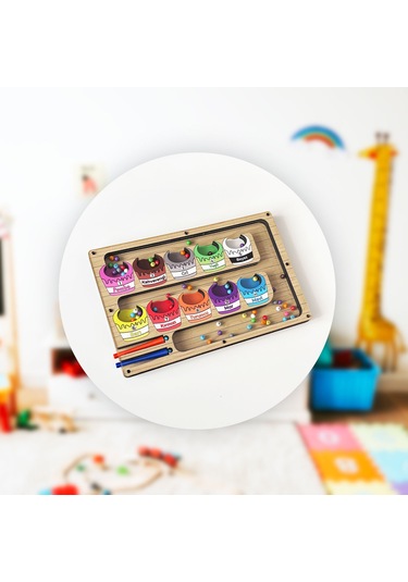 Tineke Manyetik Eğitici Renkli Sayma Ve Eşleştirme Labirenti Eğitim Oyuncağı - Ahşap Montessori Oyunu Kova
