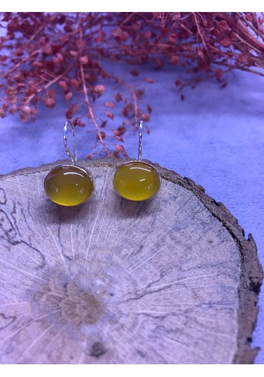 Nisa Gümüş Sarı Akik Taşlı Gümüş Küpe 925 Ayar N11.80339