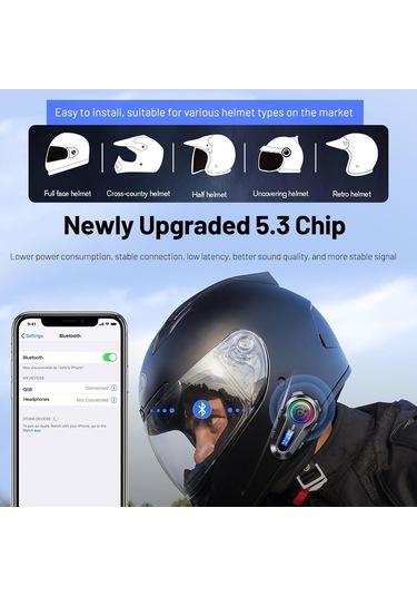 Motosiklet İntercom Üniversal Tüm Kasklara Uygun Işıklı Mod Motor 5.3 Bluetooth