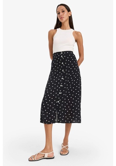 DeFacto A Form Desenli Düğmeli Normal Bel Midi Etek Z8094AZ25SMBK81 Siyah