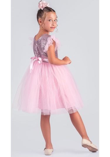 Tüllü Kız Çocuk Kpl Elbise Mnk0526 Koyu Pembe