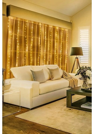 Vtn-67 10 Saçaklı 300 Ledli Sarı Led Kumandalı 8 Modlu Perde Led