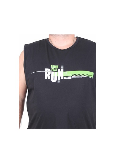Starbattal Büyük Beden Baskılı Kolsuz Tişört Think Fast Run 25152 Sıyah Siyah