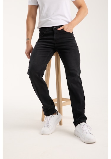 Erkek Pantolon Siyah Regular Fit Fermuarlı Jeans Siyah