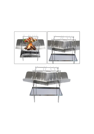 Suntek Barbekü Izgara Katlanır Kömür Sobası Kamp 3 Adet Soba Gümüş