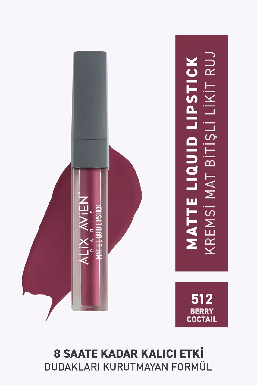 Alix Avien Uzun Süre Kalıcı Kadifemsi Kuruma Yapmayan Mat Likit Ruj Matte Liquid Lipstick 512 Berry Coctail