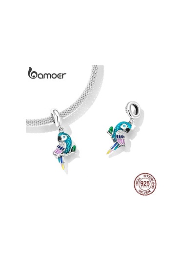 Bamoer 925 Ayar Gümüş Canlı Parlak Papağan Kolye Charms Bilezik Ve Bileklik Zarif Kuş Charms Kadınlar İçin Fit Güzel Takı Gümüş
