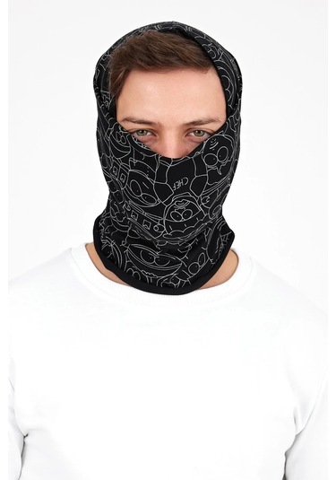 Erkek 4 Fonksiyonlu Koruyucu Pamuklu, Esnek, Terletmez, Bandana, Boyunluk, Maske - Tek Ebat / Siyah2 Siyah2