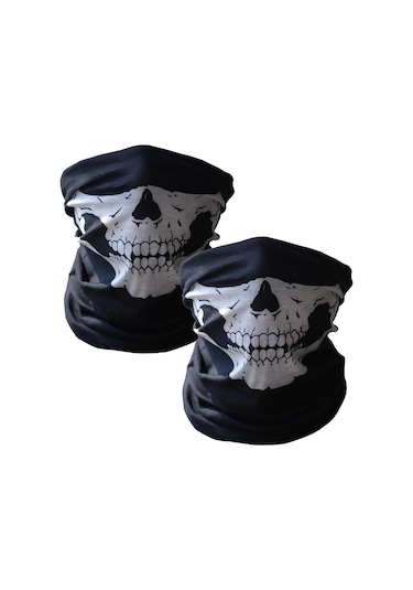 2 Adet Buff Kuru Kafa İskelet Maske Motorcu Kar Maskesi Boyunluk Maske Baf Ağızlık Mask Buff Siyah - Siyah