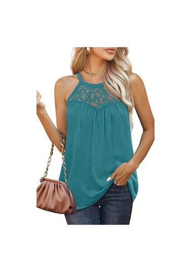 Tavuskuşu Mavisi Yaz Kadın Üstleri Dantel Pilili Kolsuz Yelek Tişört Bisiklet Yaka Rahat Rahat