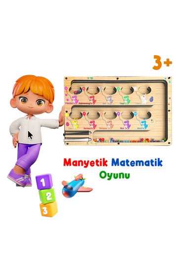 Tineke Manyetik Eğitici Renkli Sayma Ve Eşleştirme Labirenti Eğitim Oyuncağı Ahşap Montessori Oyunu Dinozor