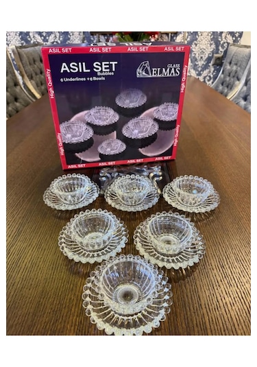 12 Parça 6 Kişilik Boncuklu Cam Kase Kahvaltılık Tabak Çerezlik