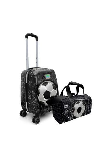 Coral High Erkek Çocuk Siyah Beyaz Futbol Desenli Çocuk Valizi Ve Seyahat/spor Çantası Seti Çok Renkli