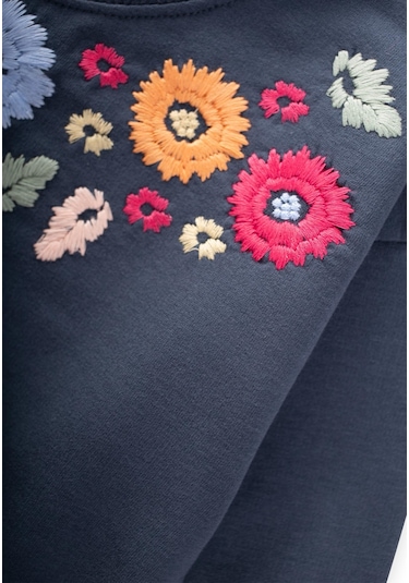 Cigit Çiçek Nakışlı Sweatshirt 2-7 Yaş Lacivert Lacivert