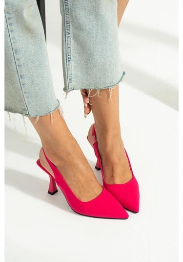 Duxal Shoes Bej Deri Topuklu Ayakkabı Fuşya