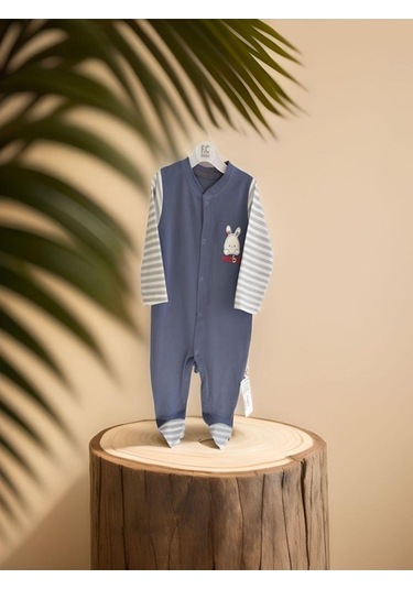 Erkek Bebek Tavşan Nakışlı Tulum Slopet-496 Lacivert