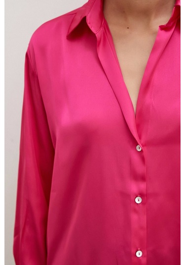 Never More Basic Saten Gömlek Fuşya Fuşya