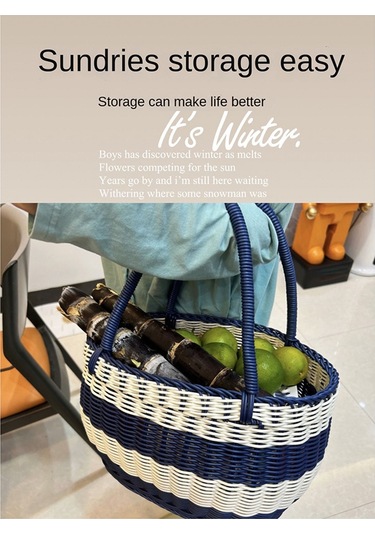 Xiaaokeji Büyük Mavi Ve Beyaz Açık Hava Piknik Sepeti, Alışveriş Sepeti Mavi-beyaz