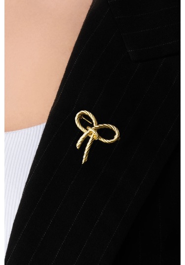 Kurdele 18 Ayar Sarı Altın Kaplama Gümüş Broş Sarı Altın Kaplama