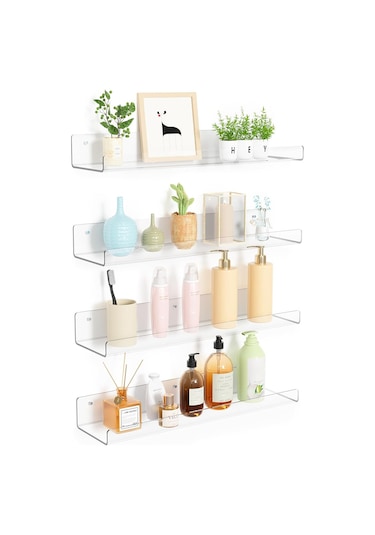 30x10x4 Cm Şeffaf Akrilik U Şeklinde Ekran Depolama Rafı Yumruksuz Banyo Duvar Depolama Rafı Beyaz