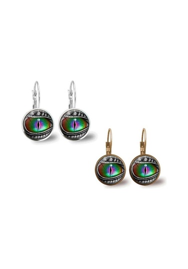 Gümüş 1 Çift Ejderha Gözü Bronz Trendy Cam Cabochon 15mm Kol Arka Küpe Çok Renkli