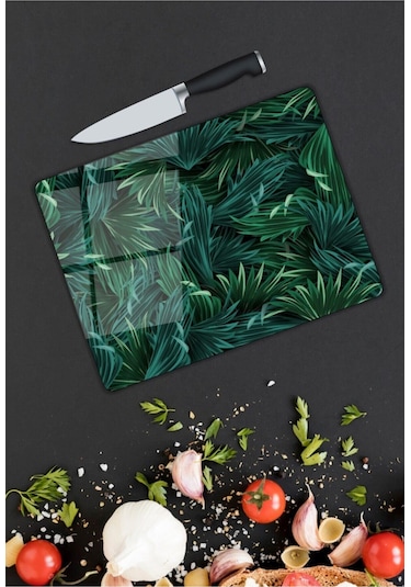 Yeşil Yapraklar Cam Kesme Tahtası 25 X 35 Cm-9013064480702kcbmtfk