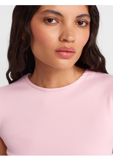 Dilvin 21054 Büzgülü Basic T-shirt-toz Pembe Toz Pembe