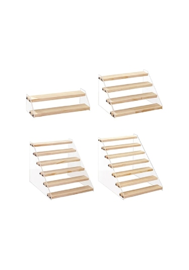 Pleksi Ahşap Merdiven Stant - 4 Katlı