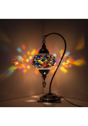 Dekoratif RENKLİ DEVE BOYUNU MASA ÜSTÜ ABAJUR EL YAPIMI