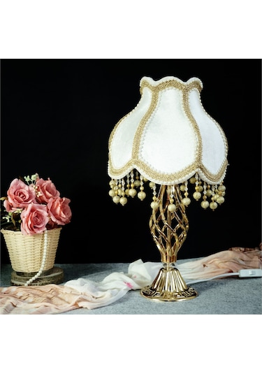 Kadife Kaplı El Yapımı  Klasik Model Abajur Gold Renk 13798784