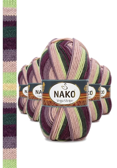 5 Adet Vega Stripe Premium Akrilik El Örgü İpi Yünü No: 82414 RYL-NWNKVS82414-5