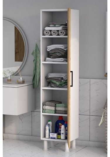 5 Raflı Banyo Boy Dolabı Beyaz Çam Atlantik Çam - Beyaz