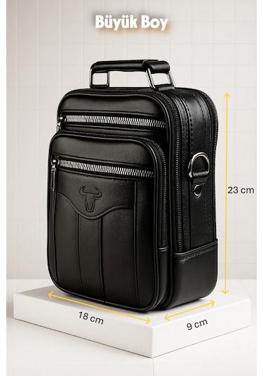 Newish Polo Hakiki Deri Postacı Kasalı El Ve Omuz Çantası-büyük Siyah