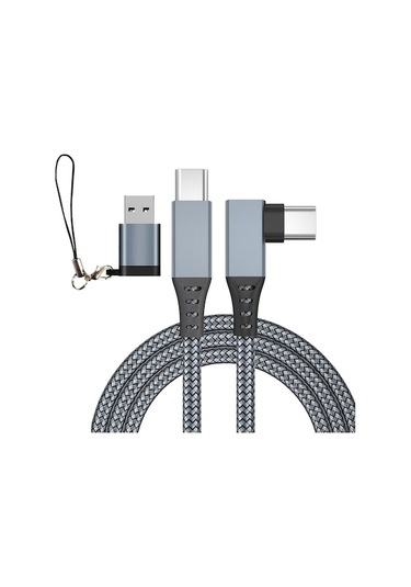 Hızlı Vr Bağlantı Kablosu - 5gbps Usb C-c Gümüş Gri Örgülü 5m + Adaptör