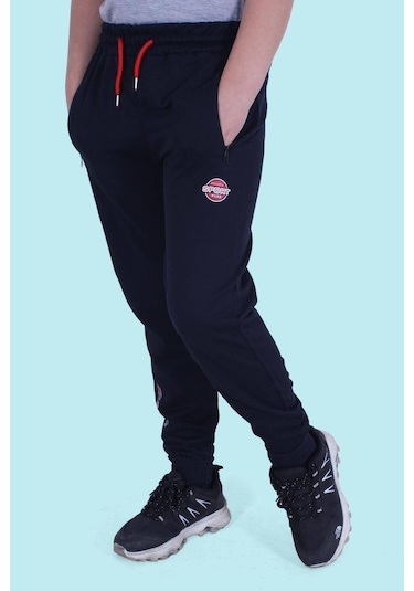 Fermuar Cep Detaylı, Yazı Baskılı Erkek Çocuk Eşofman Altı Lacivert