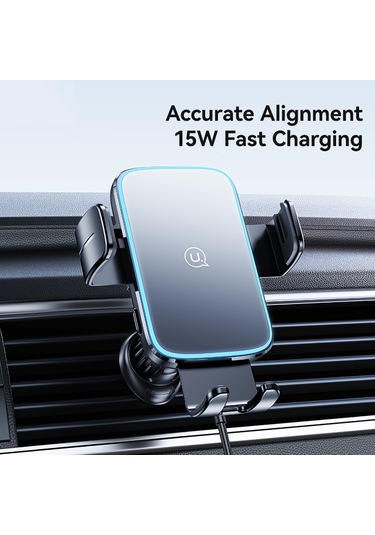 Usams Cd230 15w Doğru Hizalama Vantuzlu Kablosuz Şarj Araç Telefonu Tutucu Siyah