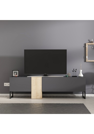 T0016 Kapaklı, Metal Ayaklı, Tv Sehpası, Tv Ünitesi - Antrasit/safir Meşe Antrasit/safir Meşe