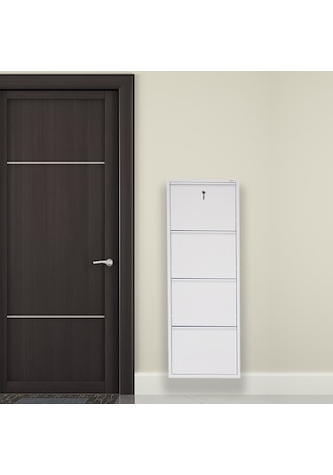 Kilitli 4'lü Metal Ayakkabılık - Beyaz